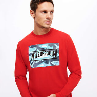 Camiseta de algodón con estampado Requins 3D para hombre Burgundy detalles vista 2