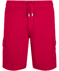 Einfarbige Leinen-Bermudashorts mit Cargotaschen für Herren Burgunderrot Vorderansicht