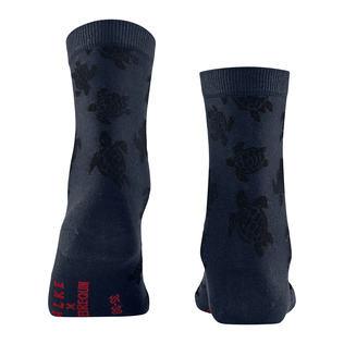 Women Socks Ronde des Tortues - Vilebrequin x Falke Navy back worn view