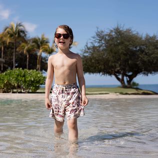 Bañador elástico con estampado Family Beach para niño - Vilebrequin x St Regis Sugar switzle vista frontal desgastada