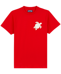 Men Cotton T-Shirt Turtle Patch Poppy red front view