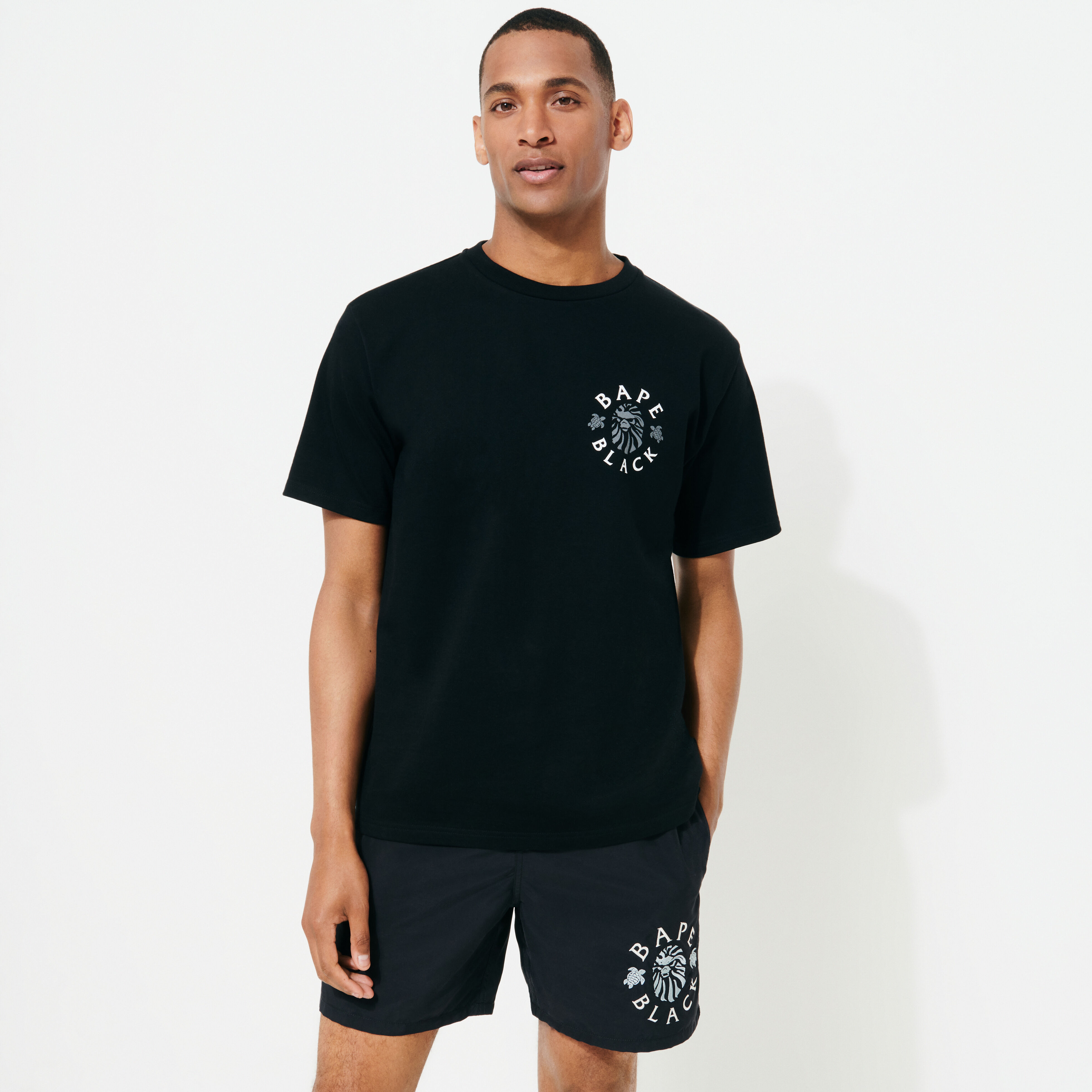 Men Swim Trunks Embroidered Logo Vilebrequin x BAPE BLACK