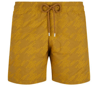 Men Embroidered Swim Shorts Fish Foot - Limited Edition Bark front view
