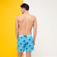 Men Swimwear Turtles Splash Flocked Lazulii blue back worn view