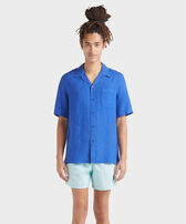 Men Bowling Linen Shirt Solid Marrakech front worn view