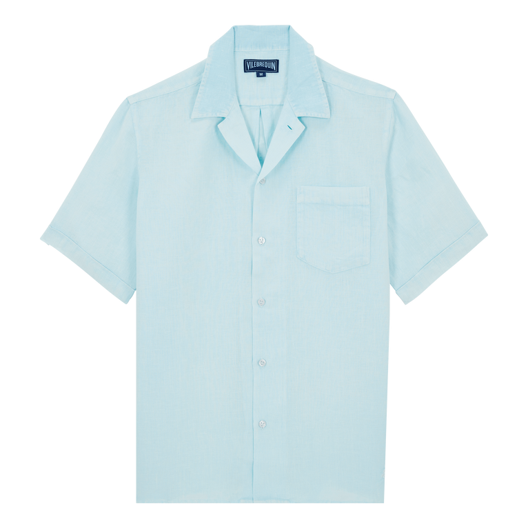 Camicia Bowling Uomo In Lino Mineral Dye - Camicia - Charli - Blu