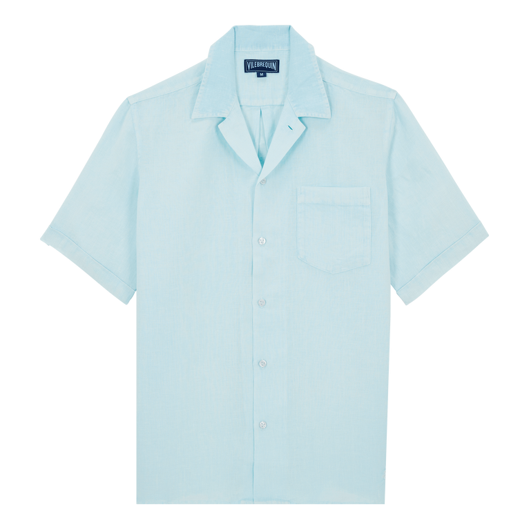 Men Bowling Linen Shirt Mineral Dye - Shirt - Charli - Blue - Size XXXL - Vilebrequin