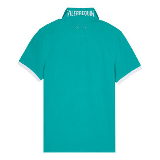 Men Cotton Pique Polo Shirt Solid Tropezian green back view