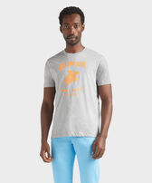 Men Cotton T-shirt Contrasted Placed Gomy Logo Heather grey front worn view