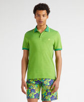 Men Organic Cotton Polo Shirt Solid Chive front worn view