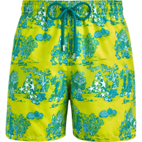 Deep Sea Toile de Jouy Badeshorts für Herren Neon yellow Vorderansicht
