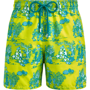 Deep Sea Toile de Jouy Badeshorts für Herren Neon yellow Vorderansicht