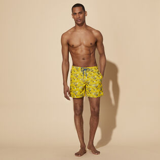 Men Swim Shorts Embroidered Flowers and Shells - Limited Edition Sunflower vista frontale indossata