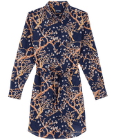Women Cotton Voile Shirt Dress Sweet Blossom Navy front view