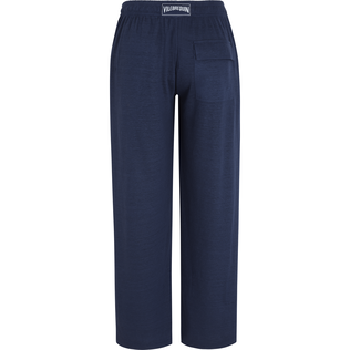 Pantalón unisex de lino de color liso Azul marino vista trasera