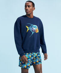 Sweatshirt coton organique homme Piranhas Bleu marine vue portée de face