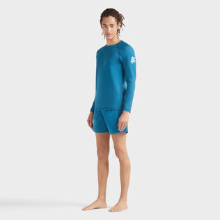 Men UV Protection Long Sleeves Rashguard Solid Peacock front worn view