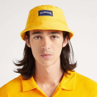 Terry Bucket Hat Mango front worn view