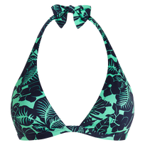 Women Halter Bikini Top Flowers Paradise Green paradise front view