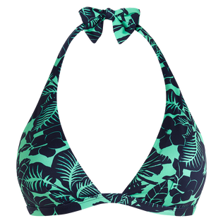 Women Halter Bikini Top Flowers Paradise Green paradise front view