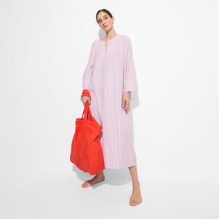 Women Caftan Dress - Vilebrequin x Ines de la Fressange Poppy red front worn view