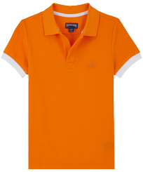 Cotton Pique Boys Polo Shirt Solid Carrot front view