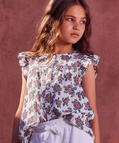 Camisa con estampado Provencal Turtles para niña Blanco vista frontal desgastada
