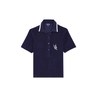 Polo en tejido terry con estampado VBQ Line para mujer Azul marino vista frontal