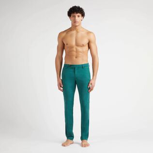 Men Tencel Cotton Chino Pants Solid Ivy front worn view