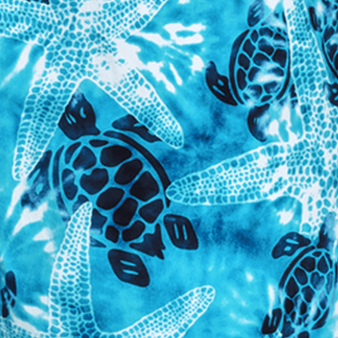 Men Stretch Short Swim Trunks Starlettes and Turtles Tie & Dye Azure print