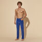 Men 5-Pockets Corduroy Pants 1500 lines Batik blue front worn view