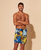 Men Long Swim Shorts Poulpes Aquarelles Navy front worn view