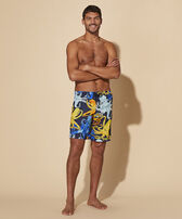 Men Long Swim Trunks Ultra-light and Packable Poulpes Aquarelle Navy front worn view
