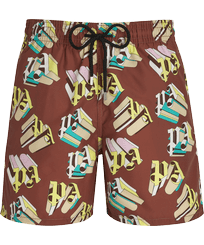 Men Swim Shorts Monogram 3D - Vilebrequin x Palm Angels Hazelnut 正面图