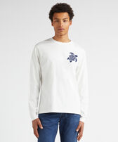 Men Cotton Long Sleeves T-shirt Embroidered Turtle Off white front worn view