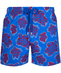 Men Swim Trunks Embroidered 2003 Turtle Shell Print - Limited Edition Sea blue front view