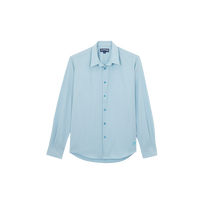 Men Wool Shirt Micro Rayures Tailoring Blue topaz front view