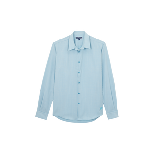 Men Wool Shirt Micro Rayures Tailoring Blue topaz front view