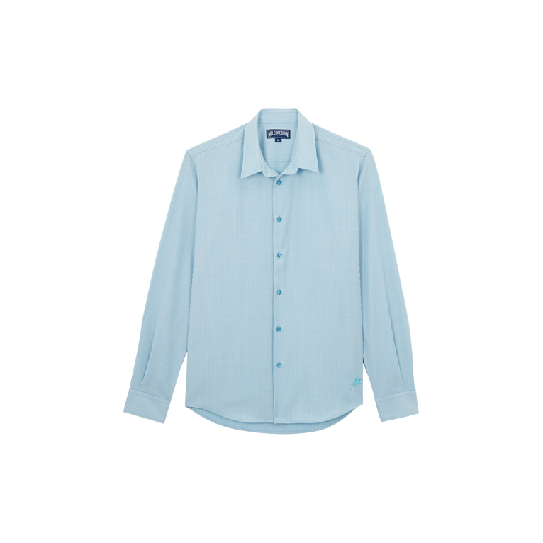 Vilebrequin Men Wool Shirt Micro Rayures Tailoring - Cool - Blue - Size XL