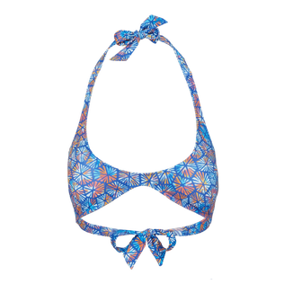 Haut de maillot de bain décolleté arrondi femme Carapaces Multicolores Bleu de mer vue de face