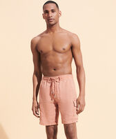 Men Linen Bermuda Shorts Mineral Dye Pottery front worn view