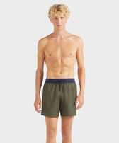 Men Merino Wool Super 120's Swim Shorts Bicolor Olive heather front worn view