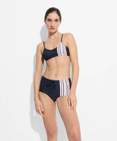 Women Bustier Bikini Top - Vilebrequin x Ines de la Fressange Navy front worn view