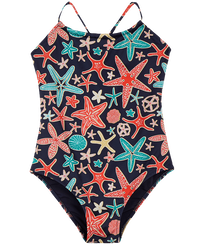Bañador de una sola pieza con estampado Holistarfish para niña Azul marino vista frontal