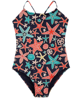 Girls One-Piece Swimsuit Holistarfish Navy front view