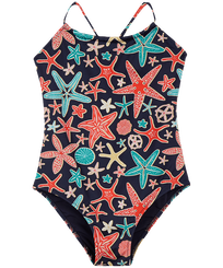 Girls One-Piece Swimsuit Holistarfish Navy front view