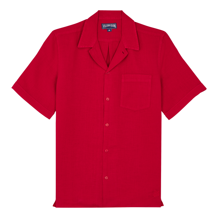 Men Bowling Linen Shirt Solid - Charli - Red - Size L - Vilebrequin