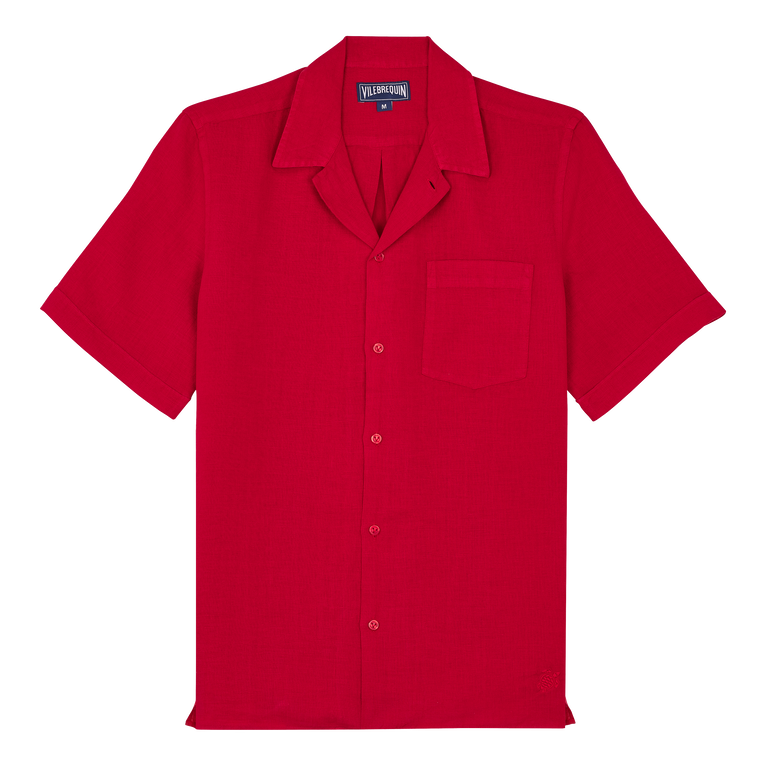 Men Bowling Linen Shirt Solid - Shirt - Charli - Red - Size XXXL - Vilebrequin