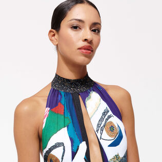Maillot de bain décolleté une pièce femme Envoûtement - Vilebrequin x Deux femmes noires Purple blue vue de détail 3