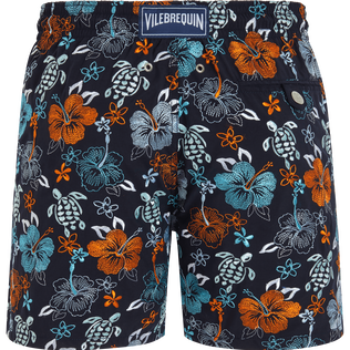 Men Swim Trunks Embroidered Tropical Turtles - Limited Edition Navy back view